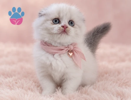 Pembe Fularlı Zarif Güzel: Scottish Fold Longhair Dişi - 7920