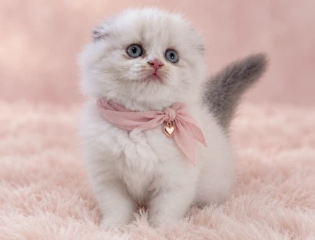 Pembe Fularlı Zarif Güzel: Scottish Fold Longhair Dişi - 7920